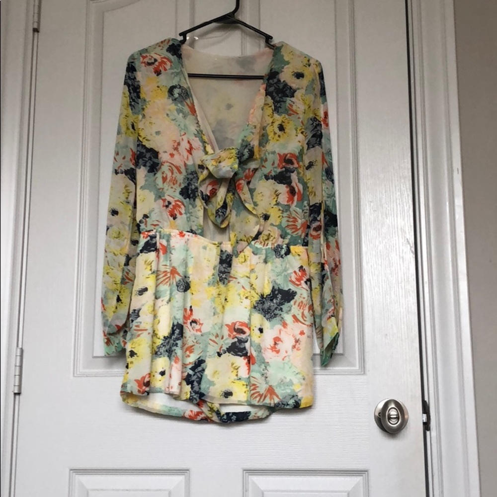 Floral front tie romper